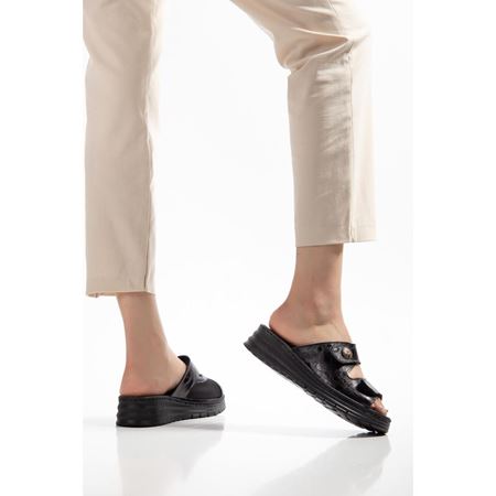 80 SİYAH Hakiki Deri Comfort Ortopedik Terlik