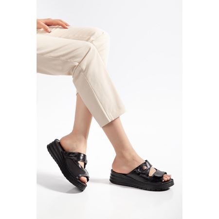 80 SİYAH Hakiki Deri Comfort Ortopedik Terlik