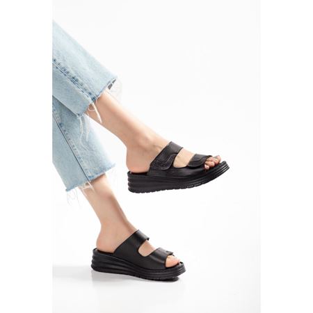 34 SİYAH Hakiki Deri Comfort Ortopedik Terlik
