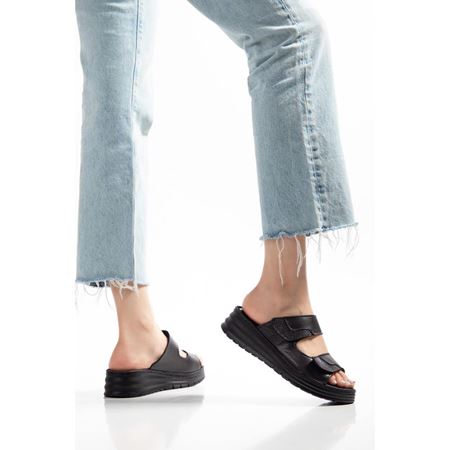 34 SİYAH Hakiki Deri Comfort Ortopedik Terlik