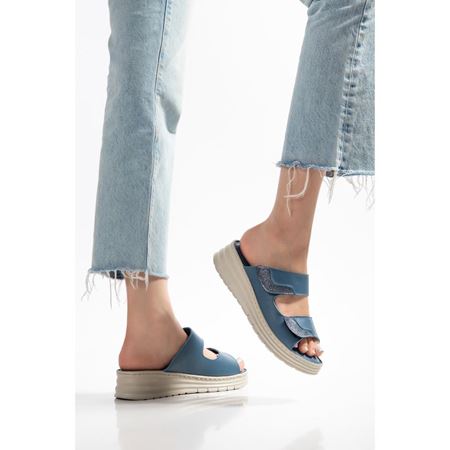 34 KOT MAVİ Hakiki Deri Comfort Ortopedik Terlik