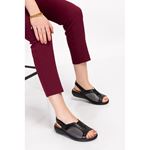 2169 SİYAH TABANI ÇIKABİLEN HAKİKİ DERİ HALLUKS VALGUS DESTEKLİ ve MANTAR TABANLI ORTOPEDİK SANDALET