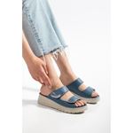 34 KOT MAVİ Hakiki Deri Comfort Ortopedik Terlik
